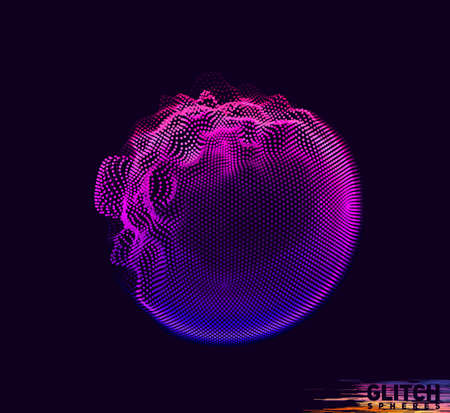 Abstract vector colorful mesh on dark background. Futuristic style card. Elegant background for business presentations. Corrupted point sphere. Chaos aestheticsのイラスト素材