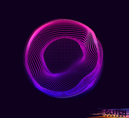 Corrupted violet point sphere. Abstract vector colorful mesh on dark background. Futuristic style cardのイラスト素材