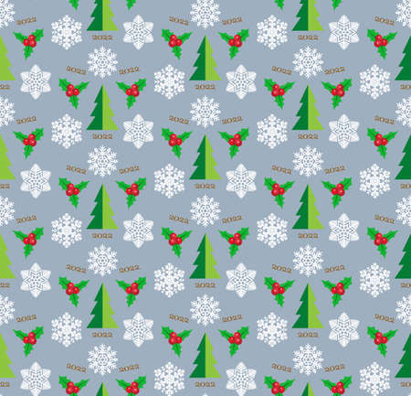 Christmas and New Year seamless pattern for winter holidays ornaments in bright colors. Vector illustration.のイラスト素材