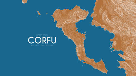 Topographic map of Corfu, Greece. Vector detailed elevation map of island. Geographic elegant landscape outline posterのイラスト素材