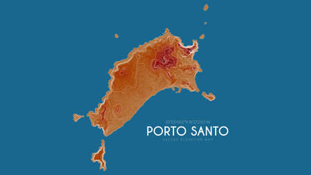 Topographic map of Porto Santo, Portugal. Vector detailed elevation map of island. Geographic elegant landscape outline posterのイラスト素材