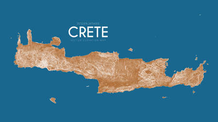 Topographic map of Crete, Greece. Vector detailed elevation map of island. Geographic elegant landscape outline posterのイラスト素材