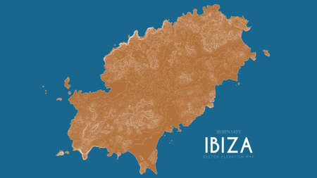 Topographic map of Ibiza, Balearic Islands, Spain. Vector detailed elevation map of island. Geographic elegant landscape outline posterのイラスト素材