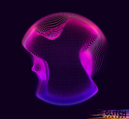 Corrupted violet point sphere. Abstract vector colorful mesh on dark background. Futuristic style cardのイラスト素材
