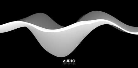 Sound wave visualiztion. 3D black and white solid waveform. Voice sample patternのイラスト素材