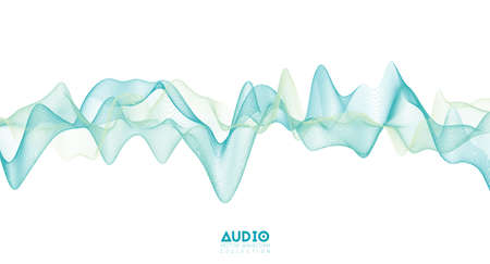 3d audio soundwave. Light green music pulse oscillation. Glowing impulse pattern.のイラスト素材