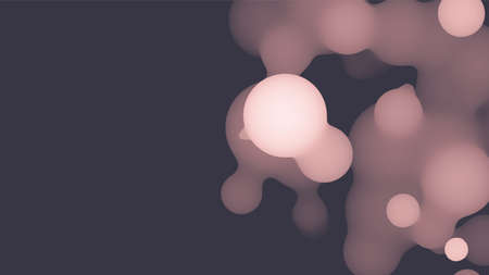 Abstract 3d fluid metaball shape with pink balls. Synthwave liquid pastel organic droplets with...