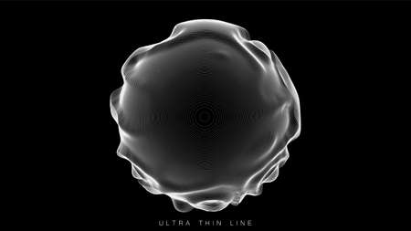 Distorted line spheres. Vector thin line glitch geometry. Digital fractal 3d swirl. Futuristic sound or data waveform.のイラスト素材