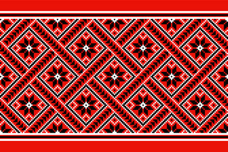 Vector illustration of Ukrainian folk seamless pattern ornament. Ethnic ornament. Border element. Traditional Ukrainian, Belarusian folk art knitted embroidery pattern - Vyshyvanka.のイラスト素材