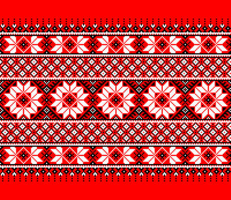 Vector illustration of Ukrainian folk seamless pattern ornament. Ethnic ornament. Border element. Traditional Ukrainian, Belarusian folk art knitted embroidery pattern - Vyshyvanka.のイラスト素材