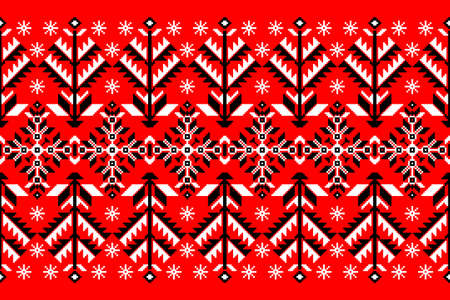 Vector illustration of Ukrainian folk seamless pattern ornament. Ethnic ornament. Border element. Traditional Ukrainian, Belarusian folk art knitted embroidery pattern - Vyshyvanka.のイラスト素材