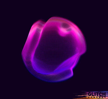 Corrupted violet point sphere. Abstract vector colorful mesh on dark background. Futuristic style cardのイラスト素材