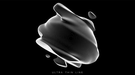 Distorted line spheres. Vector thin line glitch geometry. Digital fractal 3d swirl. Futuristic sound or data waveform.のイラスト素材