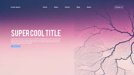 Landing page abstract design with branch pattern. Template for website or app with growing linesのイラスト素材