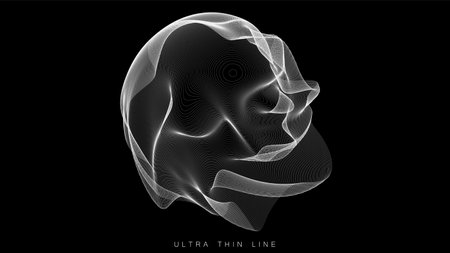 Distorted line spheres. Vector thin line glitch geometry. Digital fractal 3d swirl. Futuristic sound or data waveform.のイラスト素材