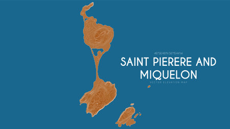 Topographic map of Saint Pierre and Miquelon, France. Vector detailed elevation map of island. Geographic elegant landscape outline posterのイラスト素材