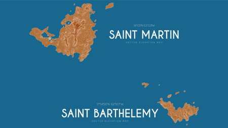 Topographic map of Saint Martin and Saint Barthelemy, France. Vector detailed elevation map of island. Geographic elegant landscape outline posterのイラスト素材