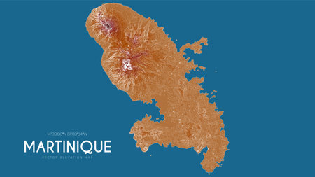 Topographic map of Martinique, Antilles archipelago, France. Vector detailed elevation map of island. Geographic elegant landscape outline posterのイラスト素材