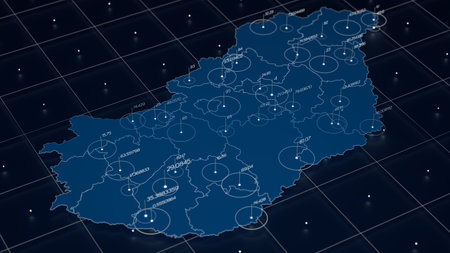 Hungary blue map big data visualization. Futuristic map infographic. Information aesthetics. Visual data complexity. Complex Hungary data graphic visualization. 3d render illustration.の写真素材