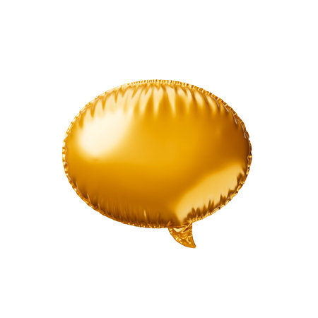 Golden balloon Speech Bubble. 3d render illustration.の写真素材