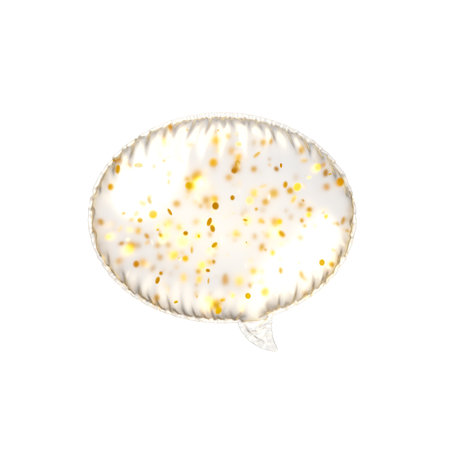 Transparent balloon with golden flakes Speech Bubble. 3d render illustration.
