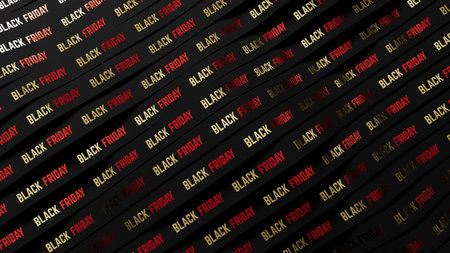 Black Friday Sale 3d illustration, waving black ribbons with black friday text. Shopping offer...