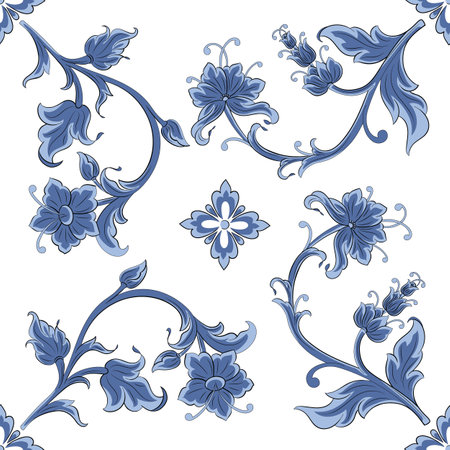 Traditional spanish floral ornament floor tiles. Portuguese motifs. Intricate mosaic pattern designのイラスト素材