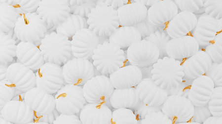 Background with many white pumpkins filling screen. Halloween backdrop. 3d render illustrationの写真素材