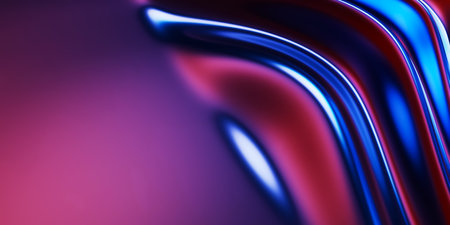 Abstract metallic soft waves, blue violet shiny iridescent liquid shapes. 3d render illustrationの写真素材