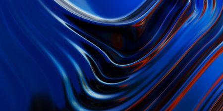 Abstract metallic soft waves, shiny iridescent liquid shapes. 3d render illustration