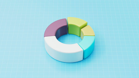 3D donut pie chart with colorful segments. Information graphic. Financial visualization. 3d render illustrationの写真素材
