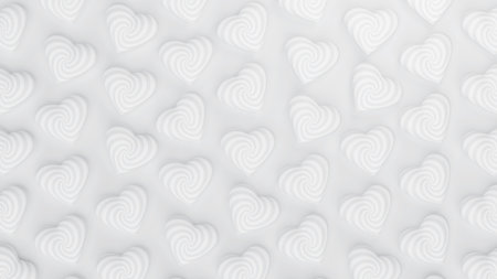 White swirl hearts arranged on a white background. Valentines day romantic backdrop. 3d render...