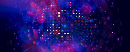 Abstract macro of quantum computing qubit cell. Subatomic patterns of cyber AI intelligence....