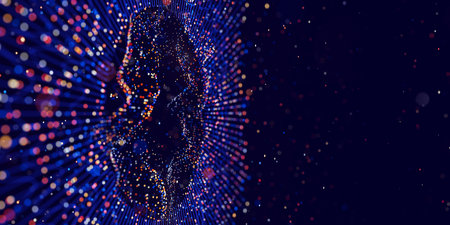 Big Data complex point cloud graph. Quantum computing universe. Cyber space of AI technology....