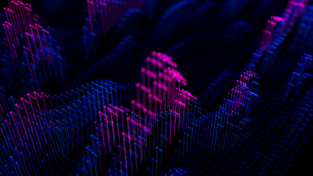 Big Data complex wave graph. Quantum computing universe. Cyber space of AI technology. Futuristic...