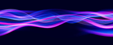 Abstract wave of particles. Big data digital flow concept. LLM learning process, AI technology....