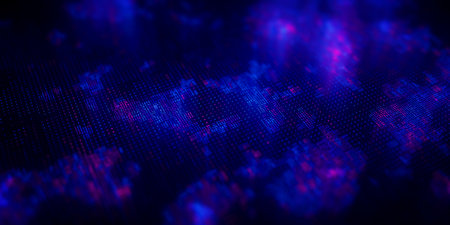 Big Data clusters complex graph. Quantum computing patterns. Cyber space of AI technology neural...