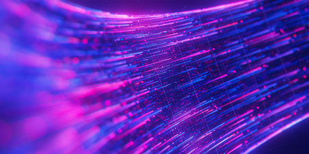 Closeup of bigdata light speed flow. Abstract digital data stream of quantum computing. Cyberspace...