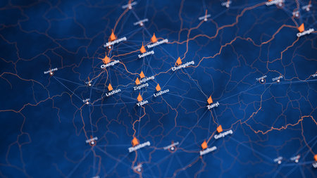 Luzhou map big data visualization. Futuristic map infographic of city in China. Visual map data...