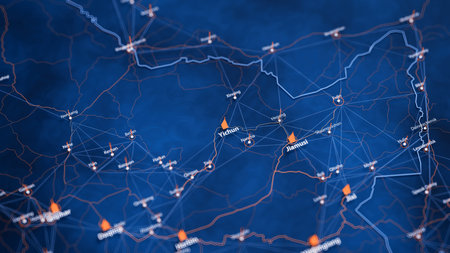 Yichun map big data visualization. Futuristic map infographic of city in China. Visual map data...