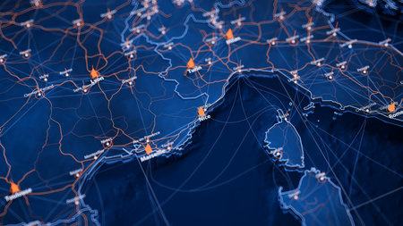 Nice map big data visualization. Futuristic map infographic of city in France. Visual map data...