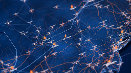 Rochester map big data visualization. Futuristic map infographic of city in USA. Visual map data...