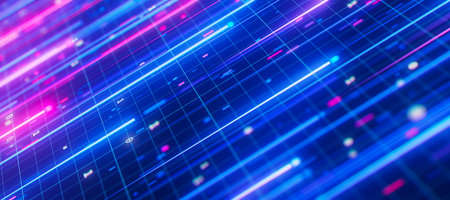 Bigdata light speed planar flow. Abstract digital data stream of quantum computing. Cyberspace of qubit trails. Modern tech information transmission.の写真素材