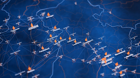 Jullundur map big data visualization. Futuristic map infographic of city in India. Visual map data...