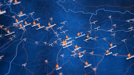 Meerut map big data visualization. Futuristic map infographic of city in India. Visual map data...