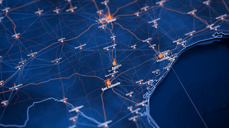 Austin map big data visualization. Futuristic map infographic of city in USA. Visual map data...