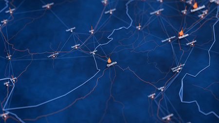 Quetta map big data visualization. Futuristic map infographic of city in Pakistan. Visual map data complexity in modern blue and orange colorsの写真素材