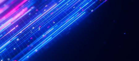 Bigdata light speed upward flow with a place for text. Abstract digital data stream of quantum...