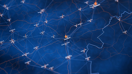 Saratov map big data visualization. Futuristic map infographic of city in Russia. Visual map data...