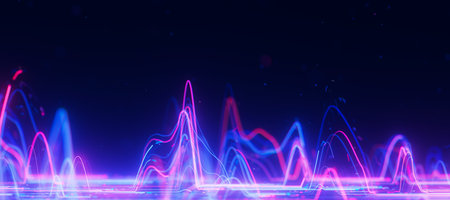 Bigdata light speed data flow wave side view. Abstract digital data stream of quantum computing....